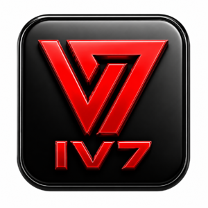 IV7.COM Game logo featuring a glossy red V7 emblem on a black square background with a modern gaming design.